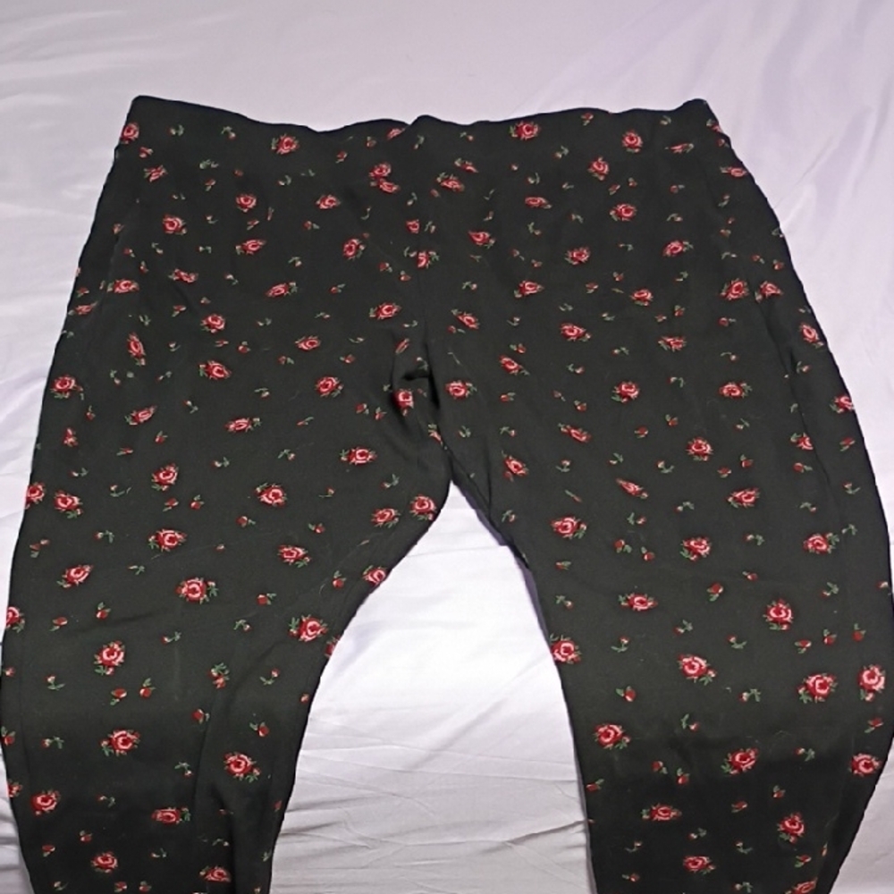 Torrid Black Pants with Red Floral Accents